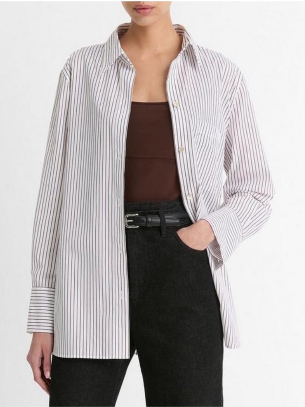 Vince White Shirt with brown stripes